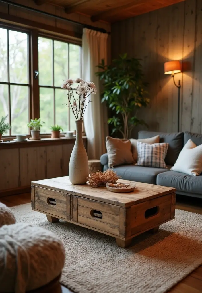 27 Fall Decor Ideas for Living Room That Feel Warm and Seasonal - 2. Rustic Wooden Accents