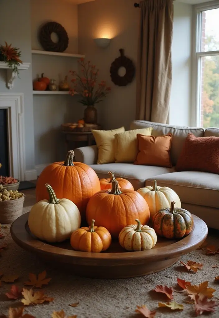 27 Fall Decor Ideas for Living Room That Feel Warm and Seasonal - 5. Decorative Pumpkins