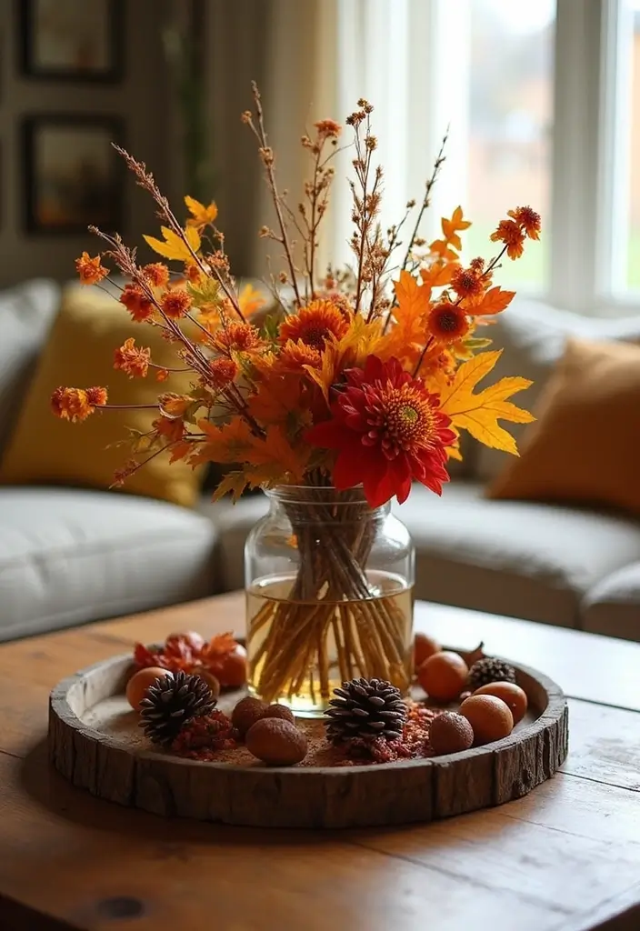 27 Fall Decor Ideas for Living Room That Feel Warm and Seasonal - 6. Nature-Inspired Centerpieces