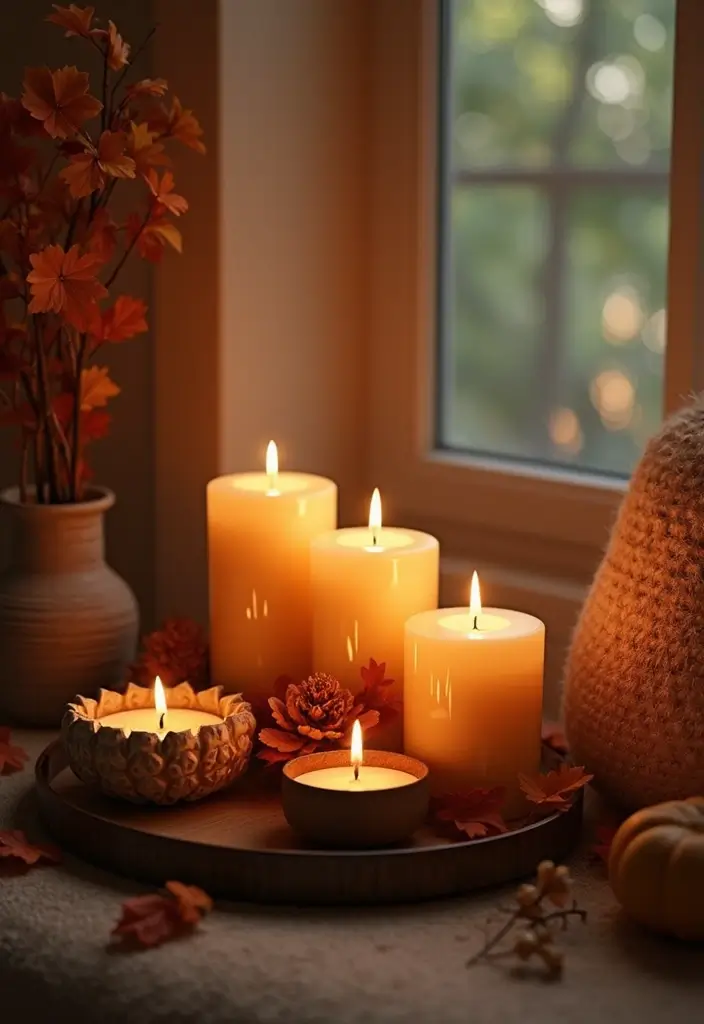 27 Fall Decor Ideas for Living Room That Feel Warm and Seasonal - 8. Fall-Scented Candles