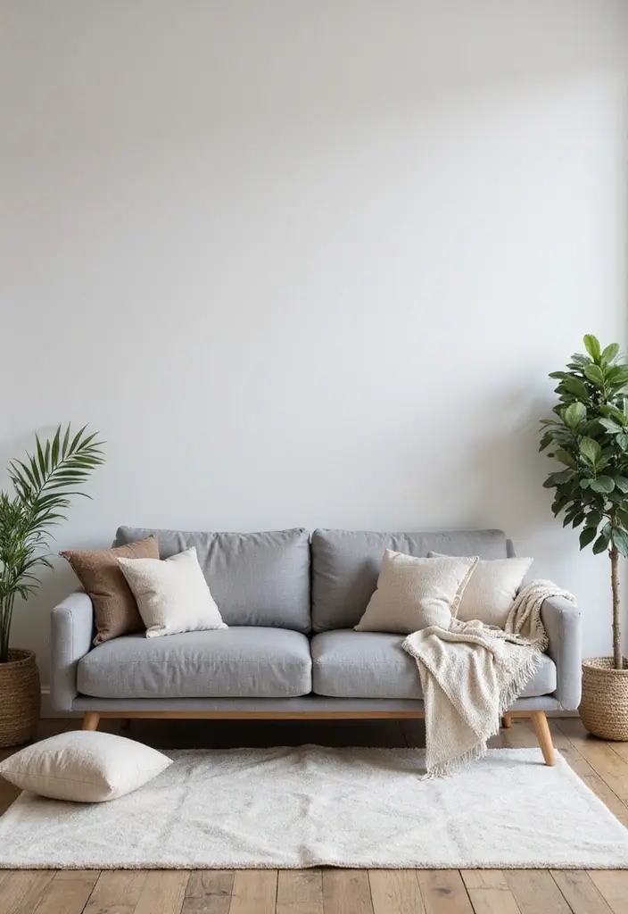 27 Gray Living Room Ideas That Are Modern and Timeless - 1. Cozy Gray Sofa with Minimalist Accents