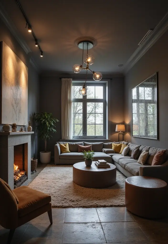 27 Gray Living Room Ideas That Are Modern and Timeless - 12. Gray Lighting Fixtures for Drama