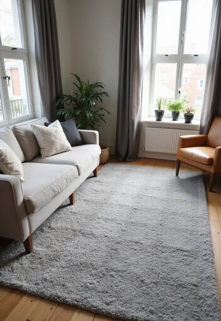 27 Gray Living Room Ideas That Are Modern and Timeless - 3. Textured Gray Rugs for Added Warmth