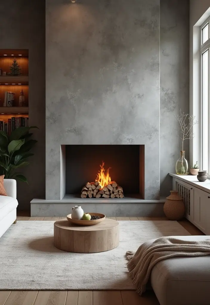 27 Gray Living Room Ideas That Are Modern and Timeless - 7. Gray Fireplace for a Cozy Centerpiece