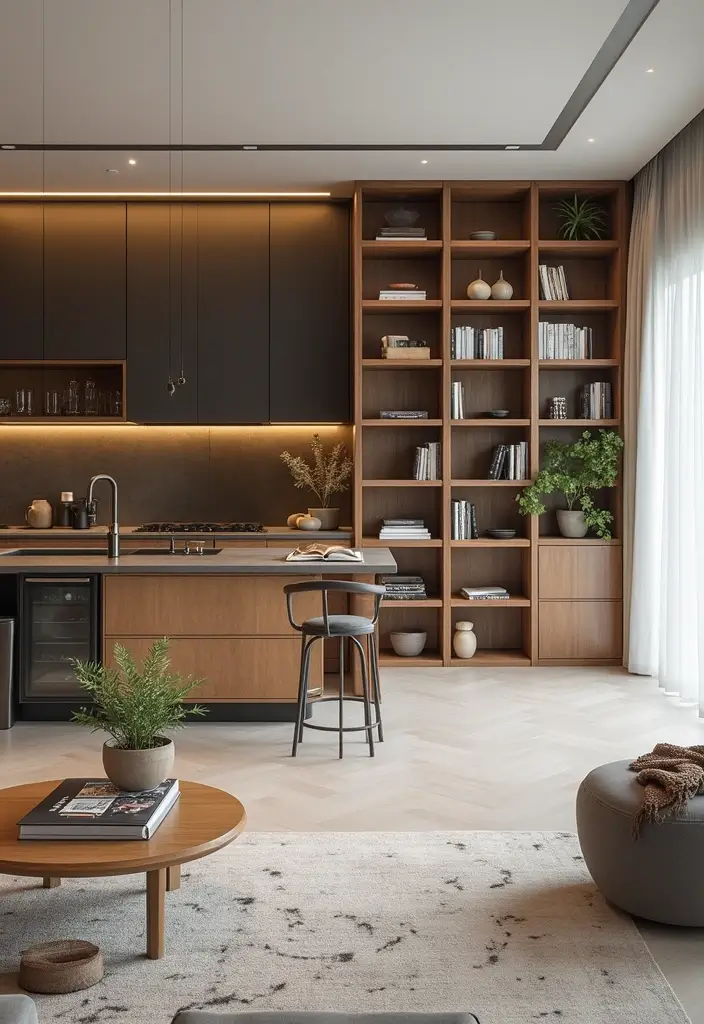 27 Kitchen in Living Room Ideas That Create Open Concept Flow - 13. Creative Room Dividers