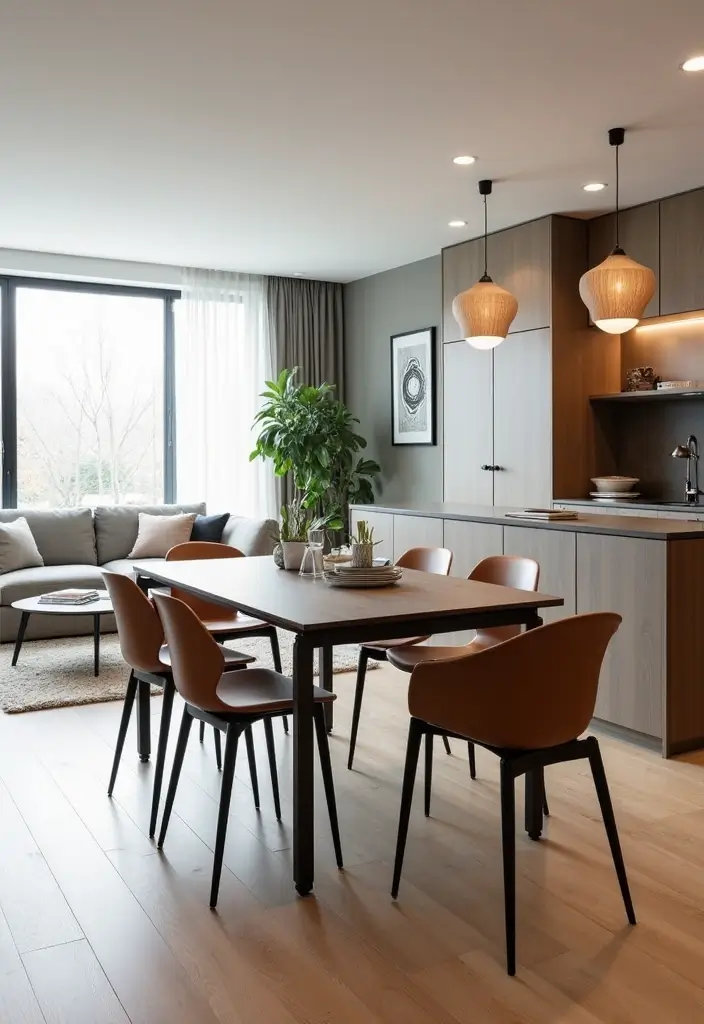 27 Kitchen in Living Room Ideas That Create Open Concept Flow - 18. Foldable Dining Options