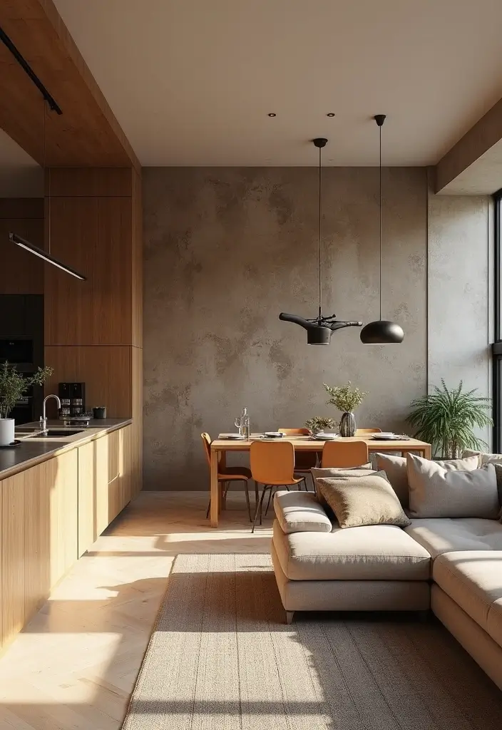 27 Kitchen in Living Room Ideas That Create Open Concept Flow - 19. Textured Walls