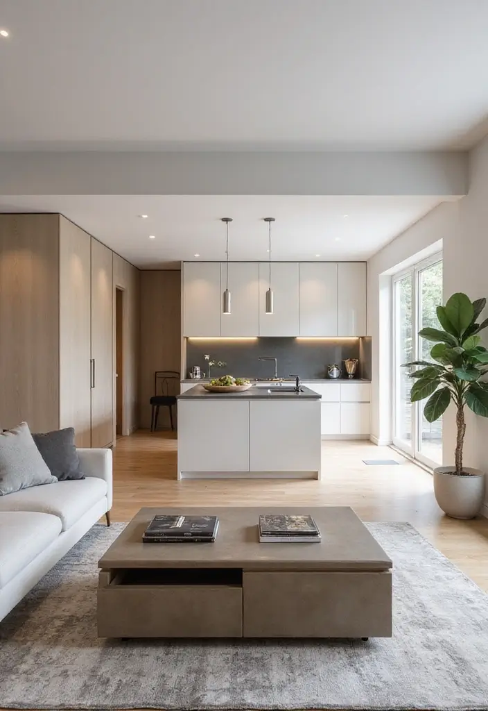 27 Kitchen in Living Room Ideas That Create Open Concept Flow - 2. Multipurpose Coffee Table