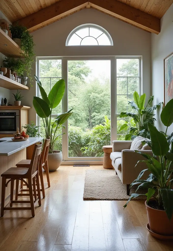 27 Kitchen in Living Room Ideas That Create Open Concept Flow - 27. Incorporate Nature