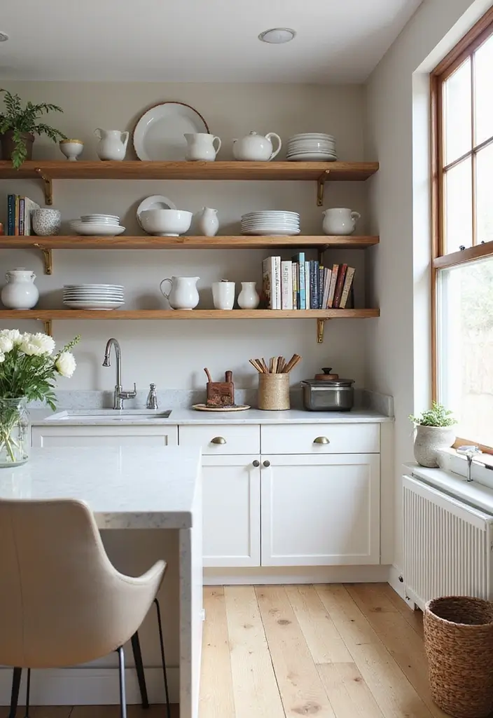 27 Kitchen in Living Room Ideas That Create Open Concept Flow - 6. Open Shelving