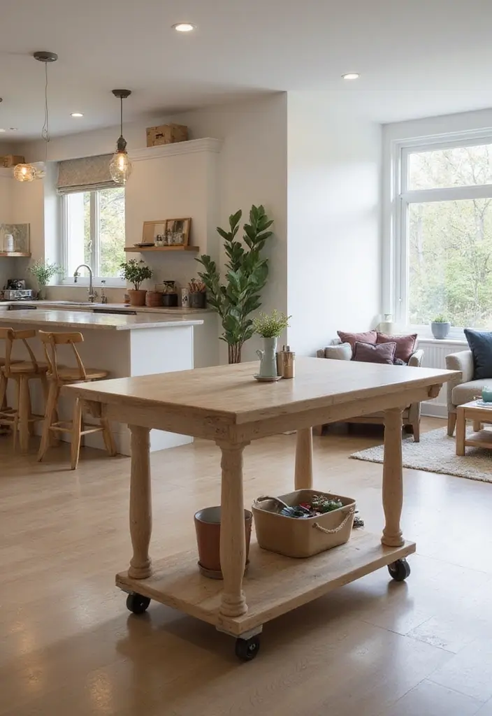 27 Kitchen in Living Room Ideas That Create Open Concept Flow - 9. Furniture with Wheels