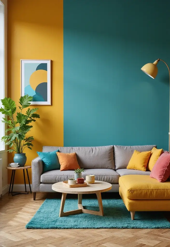 27 Living Room Colourful Ideas That Feel Playful and Eclectic - 1. Bold Accent Walls