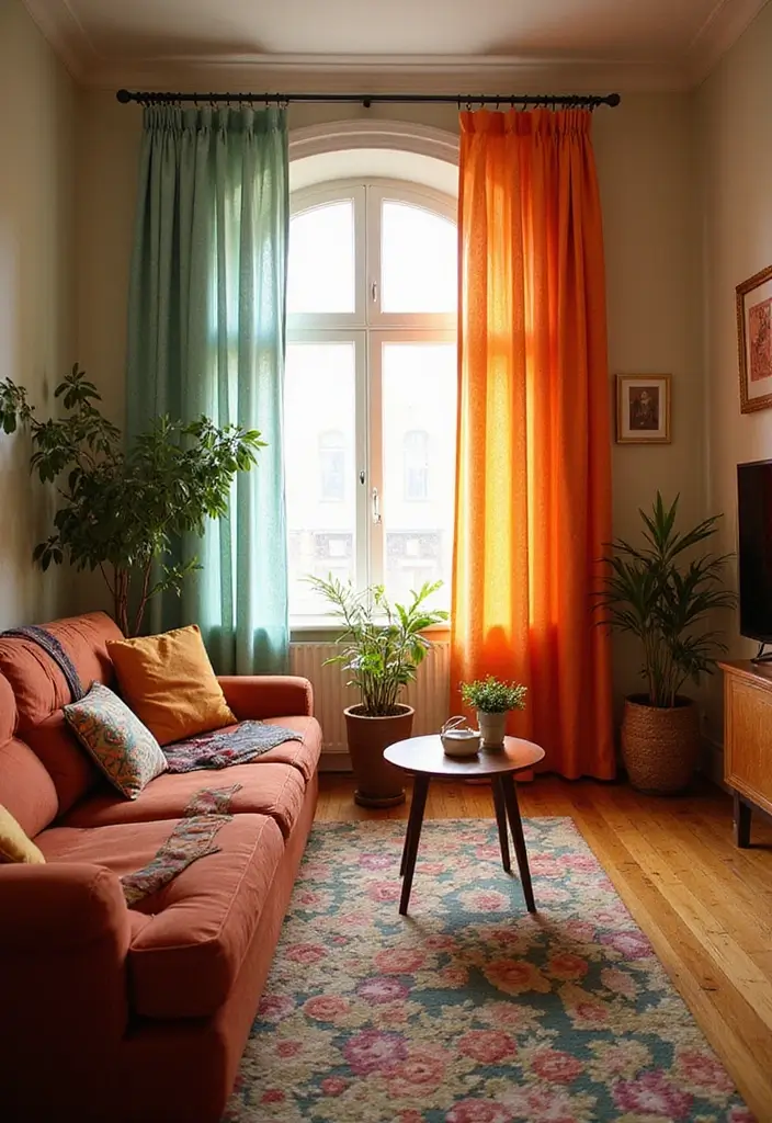 27 Living Room Colourful Ideas That Feel Playful and Eclectic - 11. Colorful Curtains