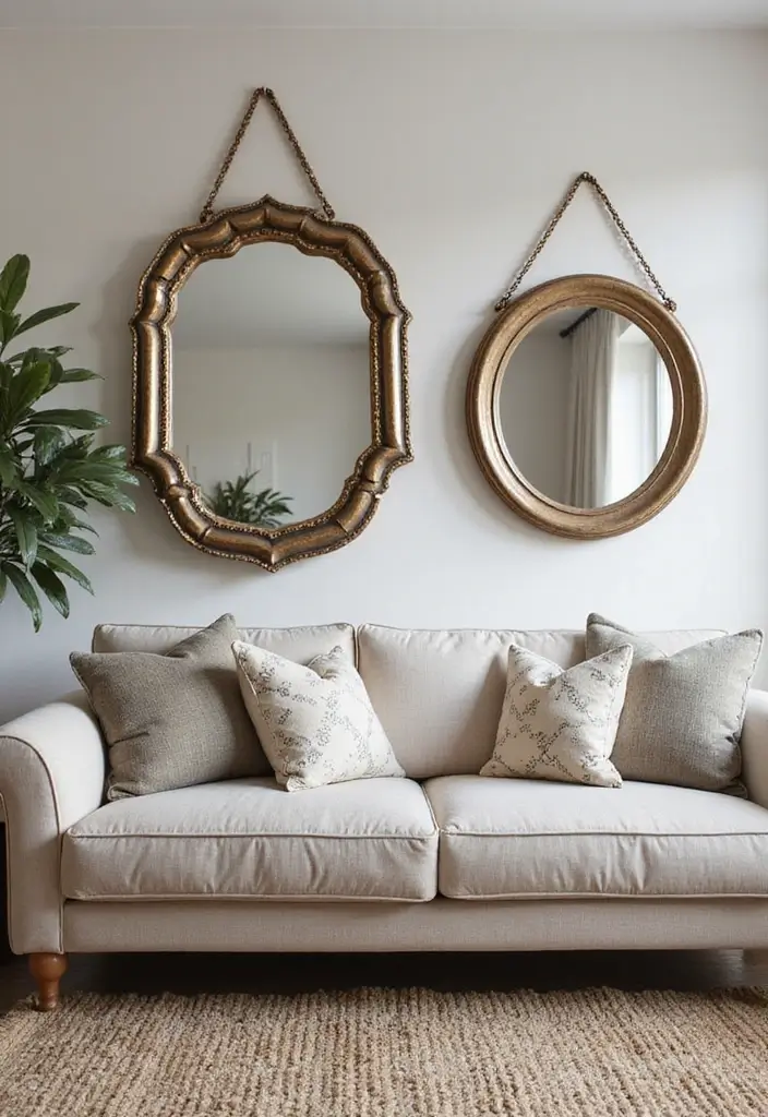 27 Living Room Colourful Ideas That Feel Playful and Eclectic - 14. Funky Mirrors