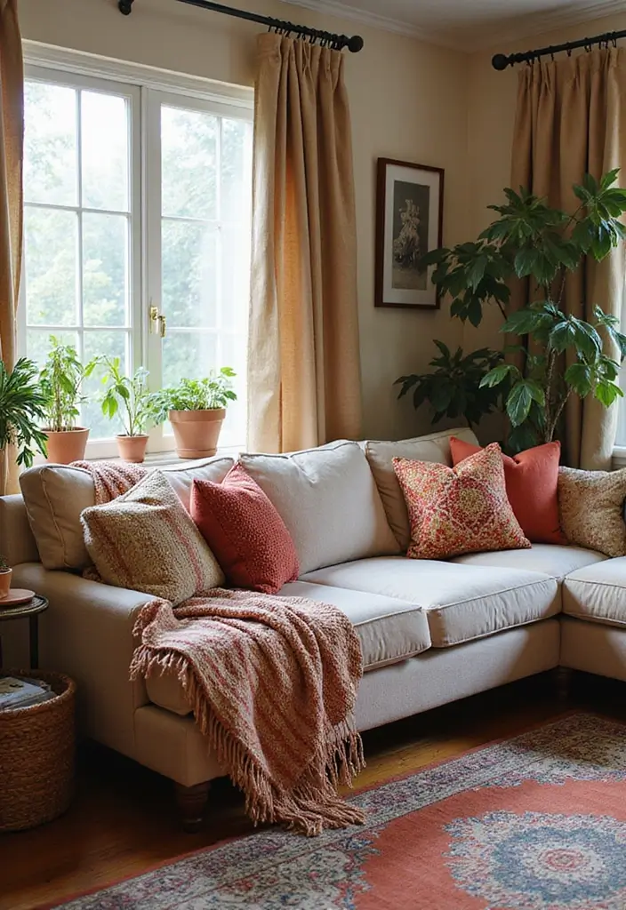 27 Living Room Colourful Ideas That Feel Playful and Eclectic - 15. Layered Textiles