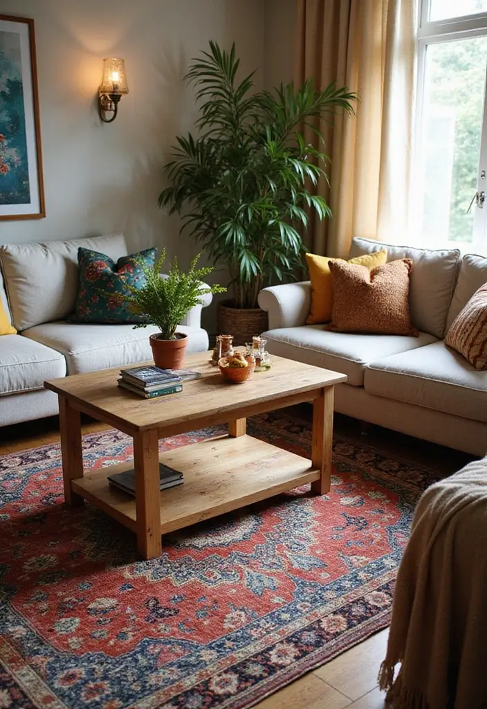 27 Living Room Colourful Ideas That Feel Playful and Eclectic - 2. Colorful Area Rugs