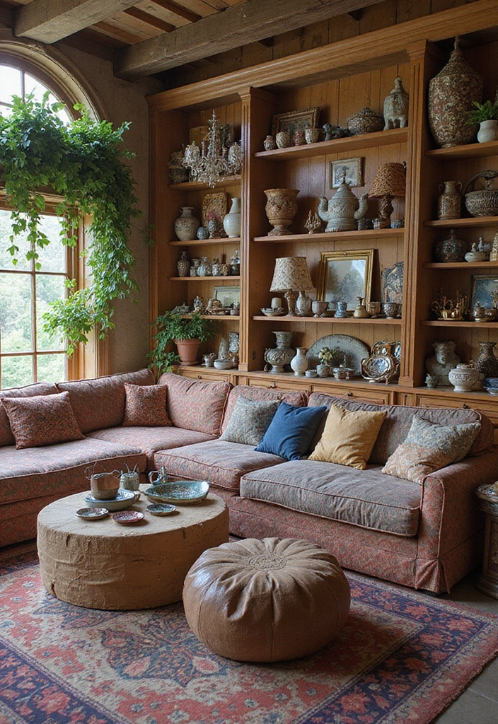 27 Living Room Colourful Ideas That Feel Playful and Eclectic - 21. Eclectic Souvenirs