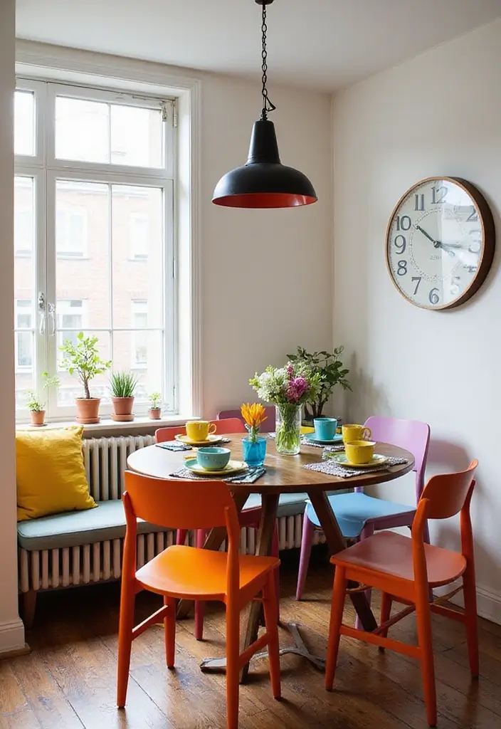 27 Living Room Colourful Ideas That Feel Playful and Eclectic - 22. Colorful Dining Nooks