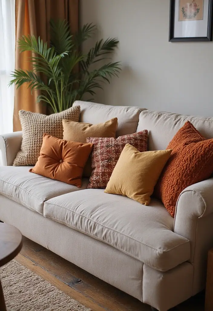 27 Living Room Colourful Ideas That Feel Playful and Eclectic - 3. Whimsical Pillows