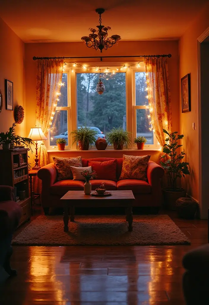 27 Living Room Fairy Lights Ideas That Add Magic and Glow - 17. Seasonal Accents