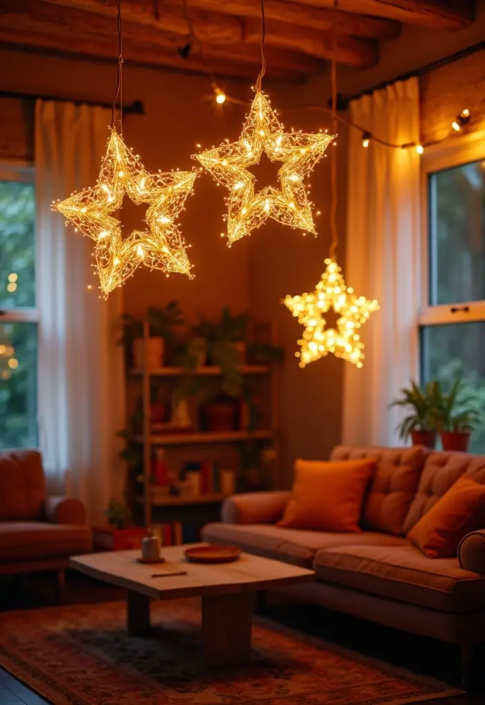 27 Living Room Fairy Lights Ideas That Add Magic and Glow - 26. Artistic Light Display