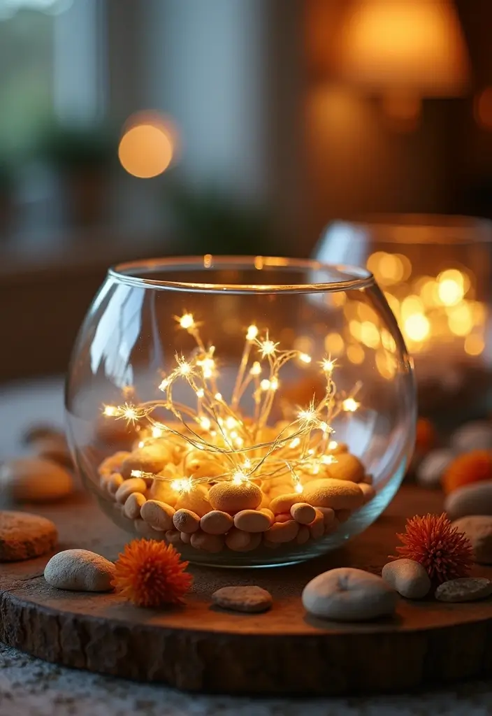 27 Living Room Fairy Lights Ideas That Add Magic and Glow - 3. Table Centerpiece