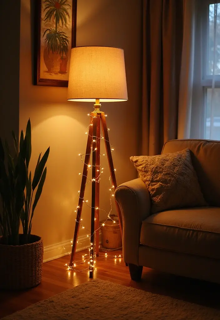 27 Living Room Fairy Lights Ideas That Add Magic and Glow - 5. Floor Lamp Accents