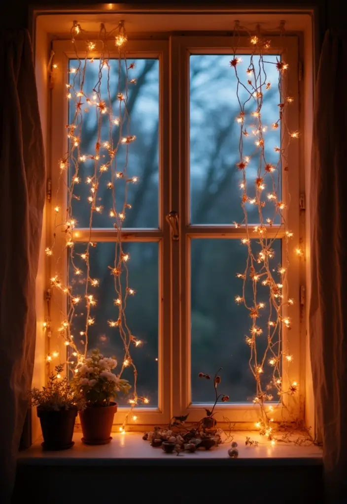27 Living Room Fairy Lights Ideas That Add Magic and Glow - 7. Window Wonder