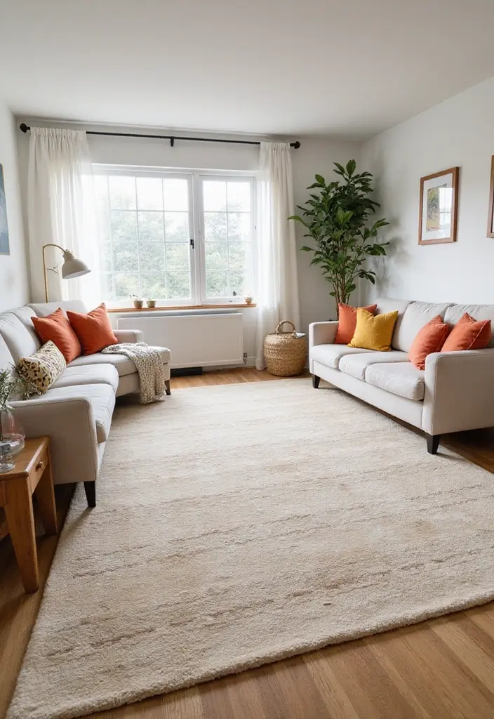 27 Neutral Living Room Rug Ideas That Ground Your Space Beautifully - 19. Soft Beige Kilim Rug