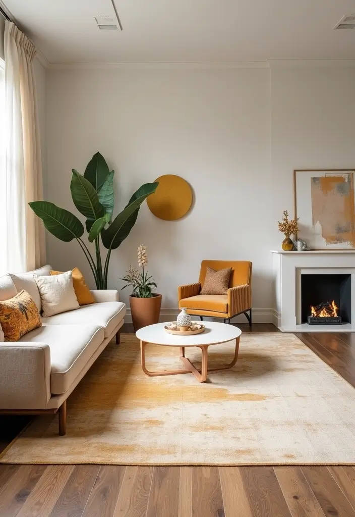 27 Neutral Living Room Rug Ideas That Ground Your Space Beautifully - 21. Light Tan Abstract Rug