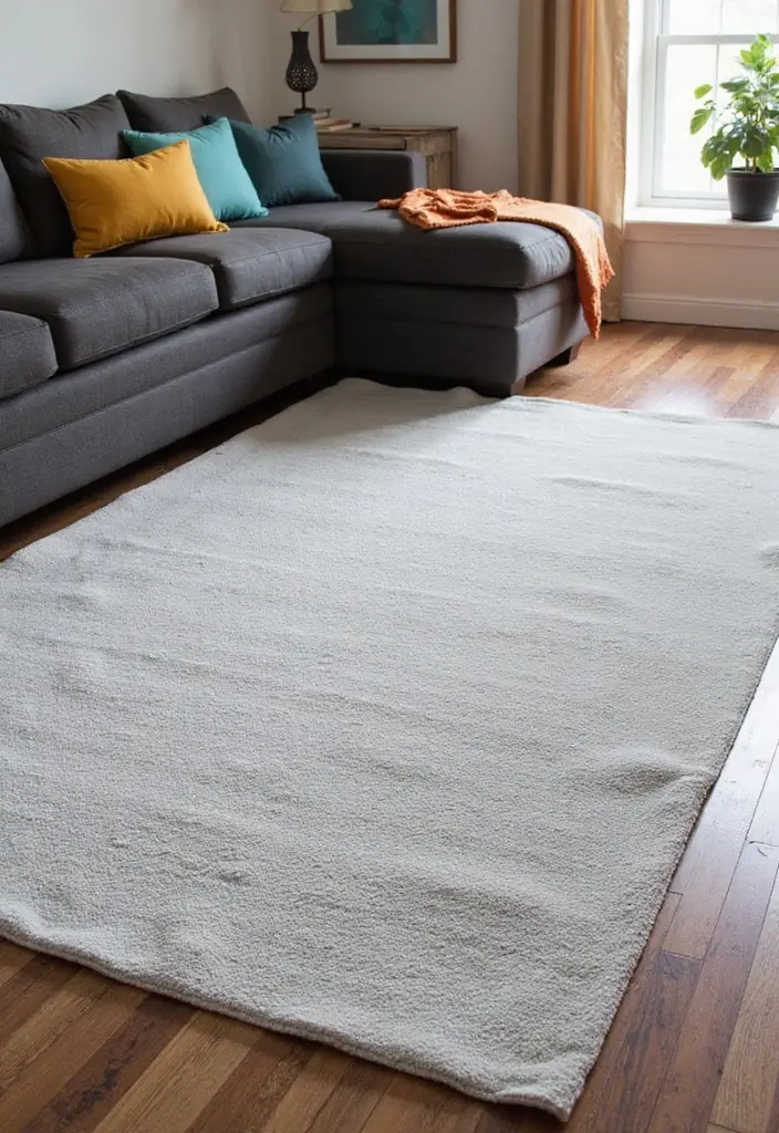 27 Neutral Living Room Rug Ideas That Ground Your Space Beautifully - 6. Light Grey Cotton Area Rug