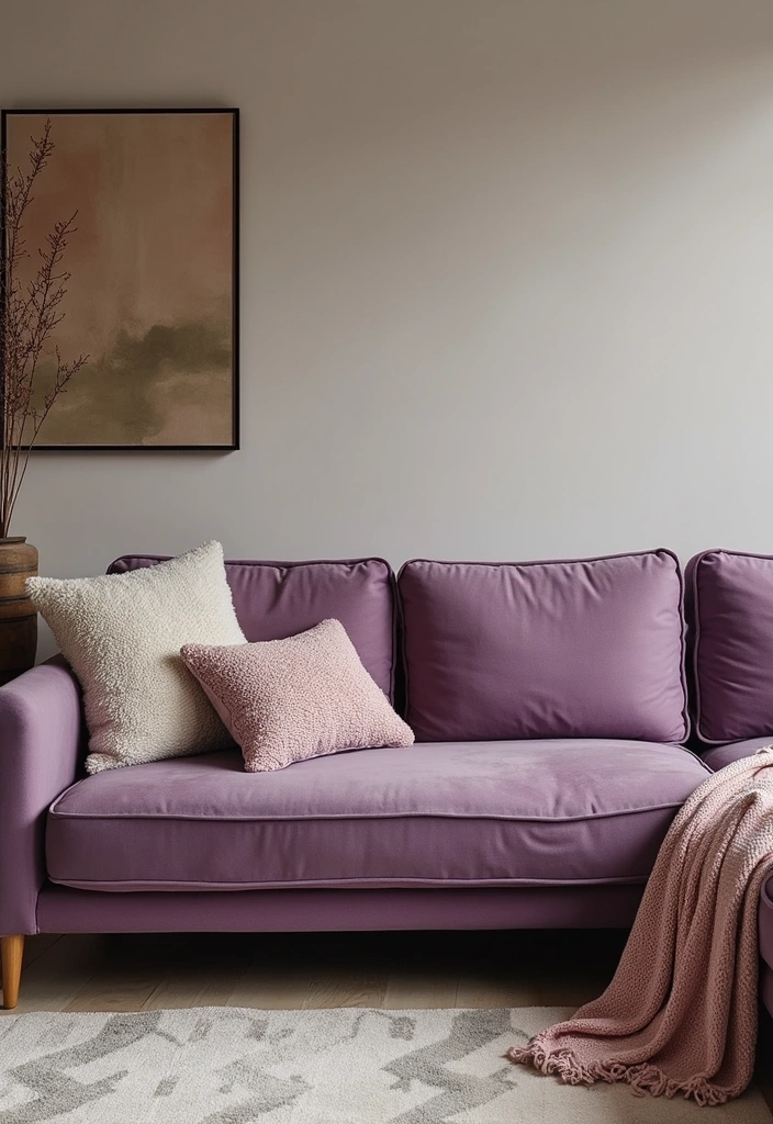 27 Purple Sofa Living Room Ideas That Feel Luxurious and Unique - 25. Comfort Meets Design