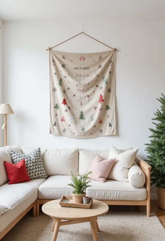 27 Small Living Room Christmas Decor Ideas That Feel Cozy and Festive - 11. Festive Wall Hangings