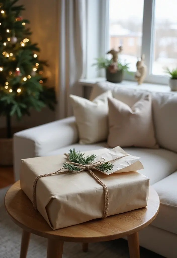 27 Small Living Room Christmas Decor Ideas That Feel Cozy and Festive - 13. Creative Gift Displays