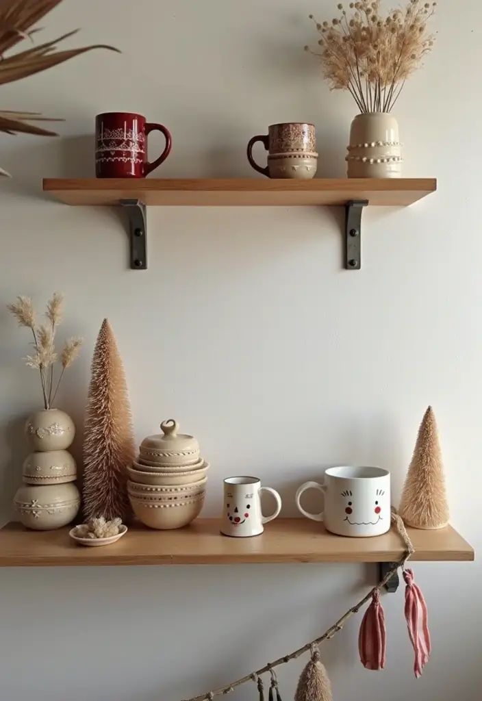 27 Small Living Room Christmas Decor Ideas That Feel Cozy and Festive - 17. Simple Mug Display
