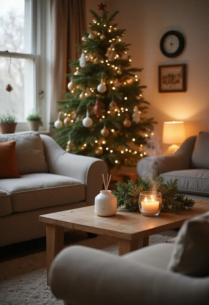 27 Small Living Room Christmas Decor Ideas That Feel Cozy and Festive - 20. Seasonal Scent Diffusers