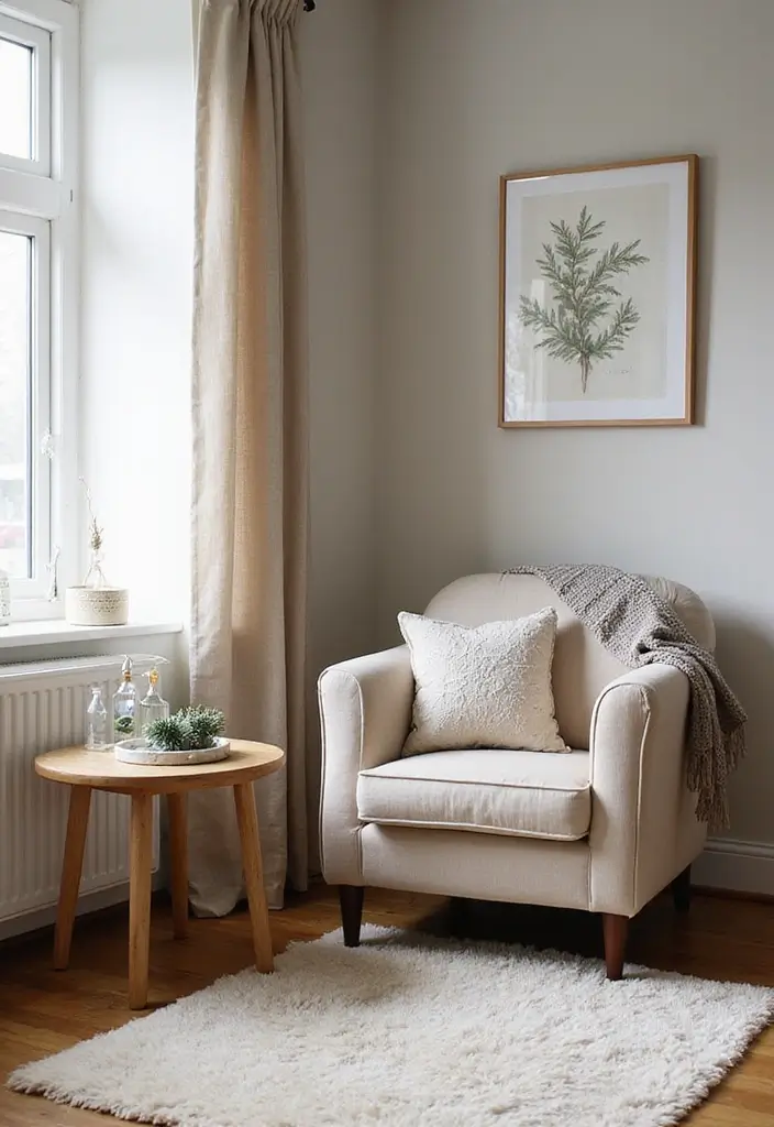 27 Small Living Room Christmas Decor Ideas That Feel Cozy and Festive - 23. Cozy Nook Setup