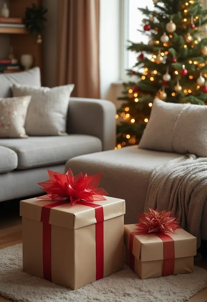 27 Small Living Room Christmas Decor Ideas That Feel Cozy and Festive - 27. Embrace the Joy of Giving