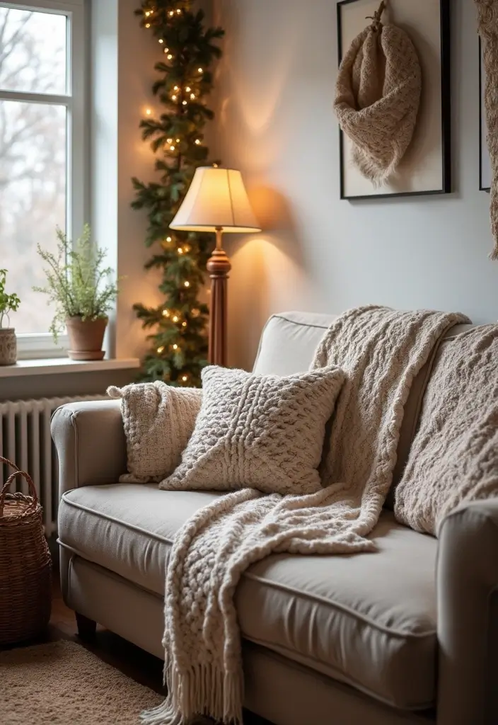 27 Small Living Room Christmas Decor Ideas That Feel Cozy and Festive - 3. Cozy Throw Blankets