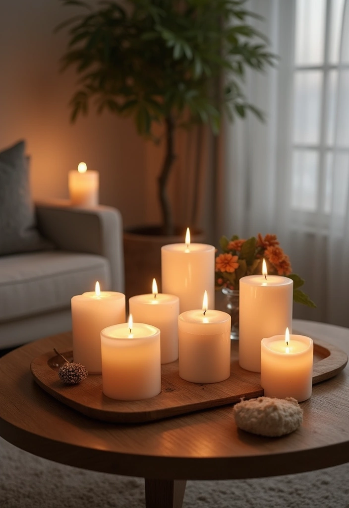 27 Small Living Room Christmas Decor Ideas That Feel Cozy and Festive - 4. Festive Candle Arrangements