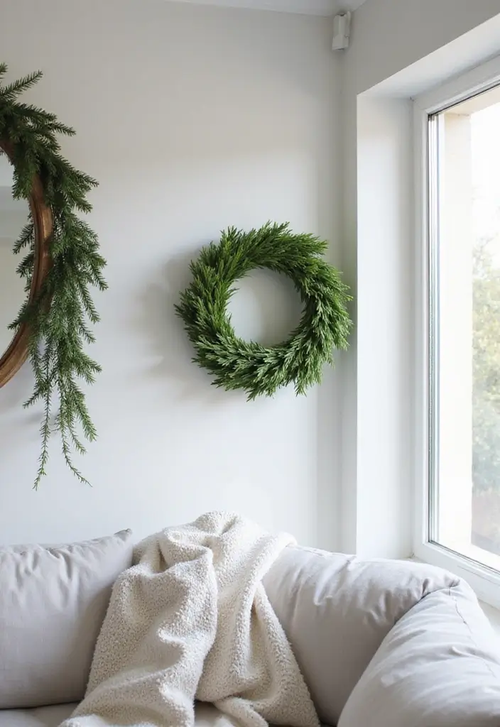 27 Small Living Room Christmas Decor Ideas That Feel Cozy and Festive - 5. Simple Wreaths and Garlands