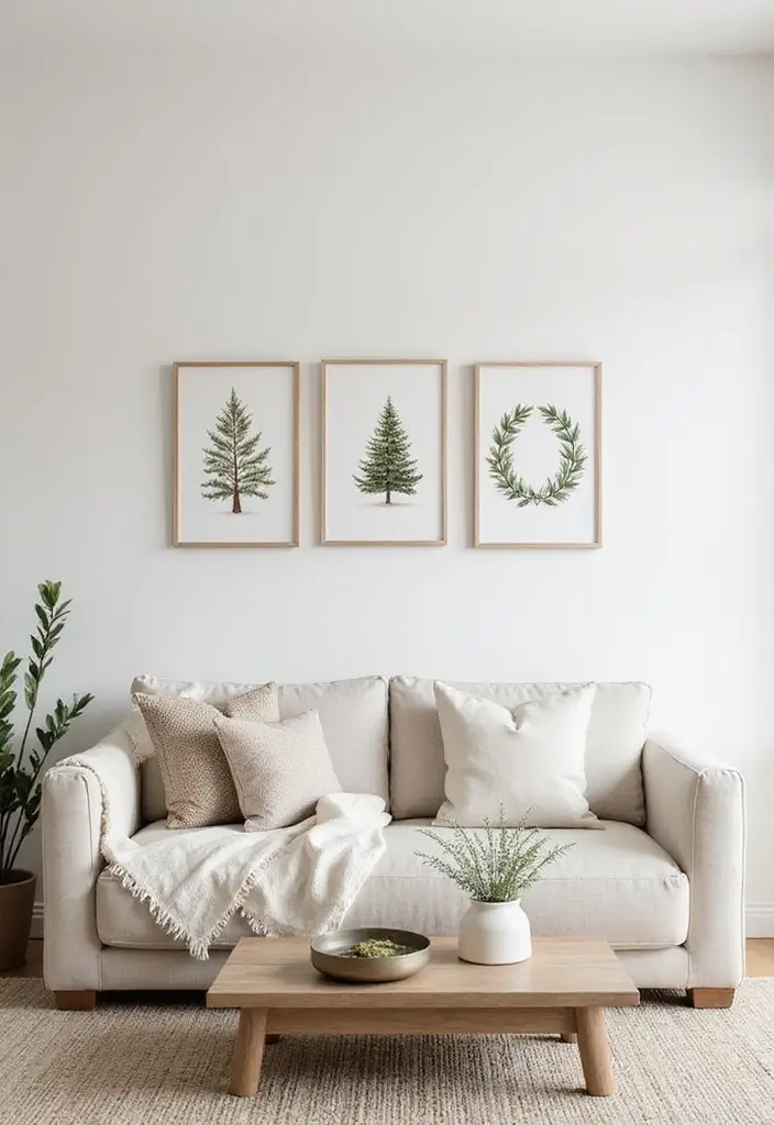 27 Small Living Room Christmas Decor Ideas That Feel Cozy and Festive - 9. Seasonal Art Prints