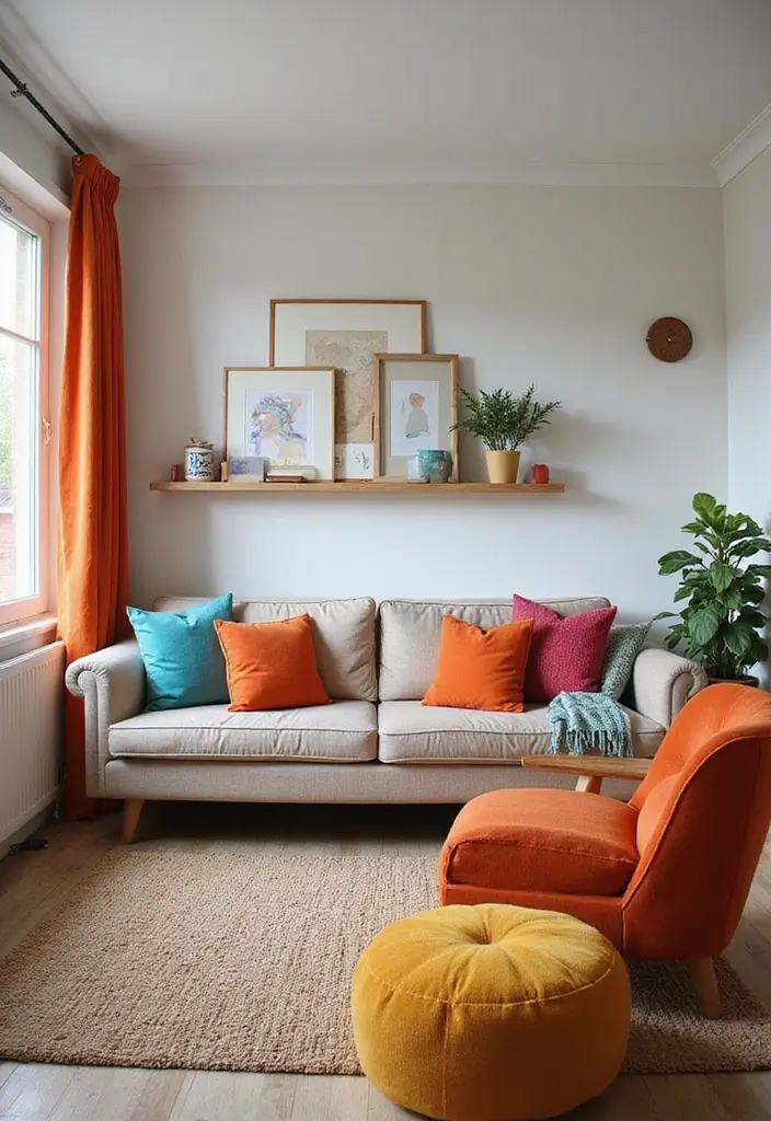 27 Three and Two Seater Sofa Living Room Layout Ideas That Work - 12. Color Pop Accents