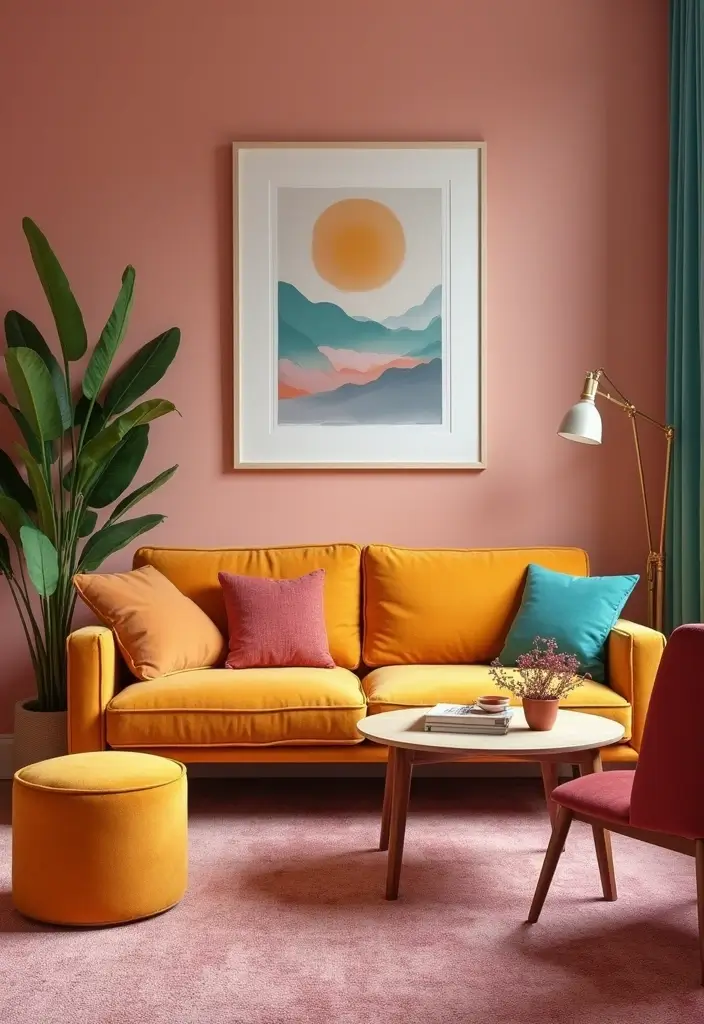 27 Three and Two Seater Sofa Living Room Layout Ideas That Work - 19. Color-Blocked Layout