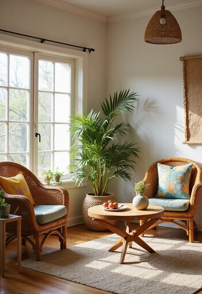 28 Bamboo Living Room Ideas That Feel Natural and Relaxing - 1. Cozy Bamboo Accent Chairs