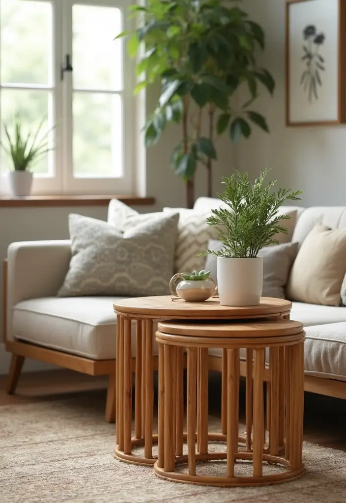 28 Bamboo Living Room Ideas That Feel Natural and Relaxing - 11. Bamboo Nesting Tables