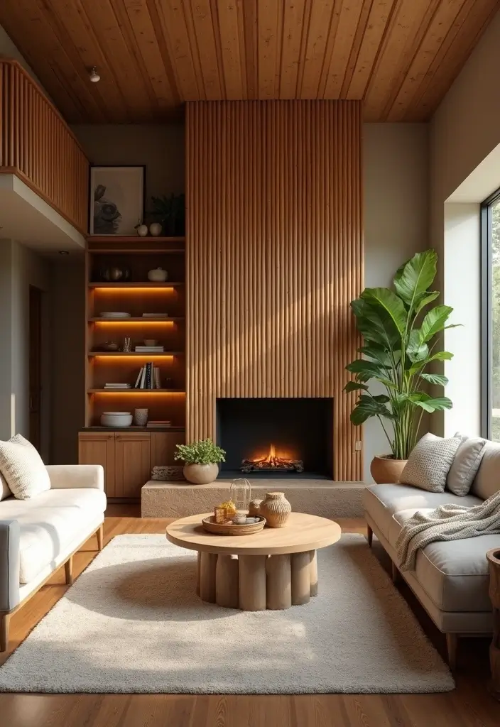 28 Bamboo Living Room Ideas That Feel Natural and Relaxing - 12. Bamboo Fireplace Surrounds