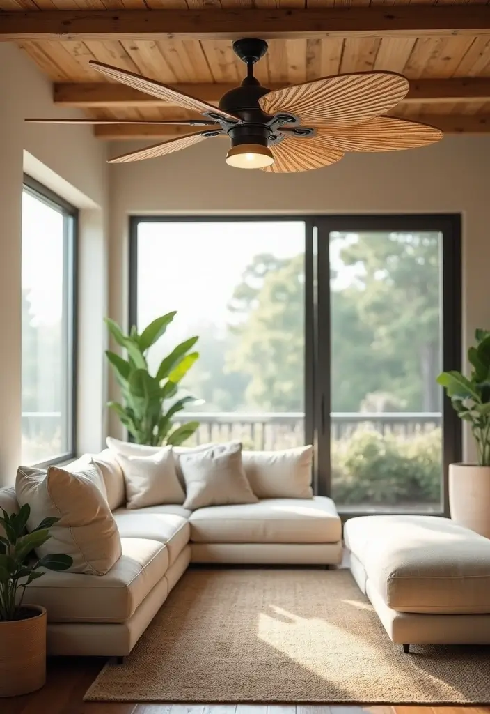 28 Bamboo Living Room Ideas That Feel Natural and Relaxing - 14. Bamboo Ceiling Fans