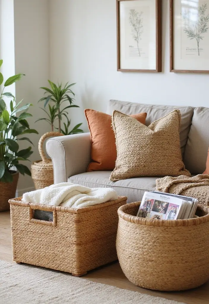 28 Bamboo Living Room Ideas That Feel Natural and Relaxing - 15. Bamboo Storage Baskets