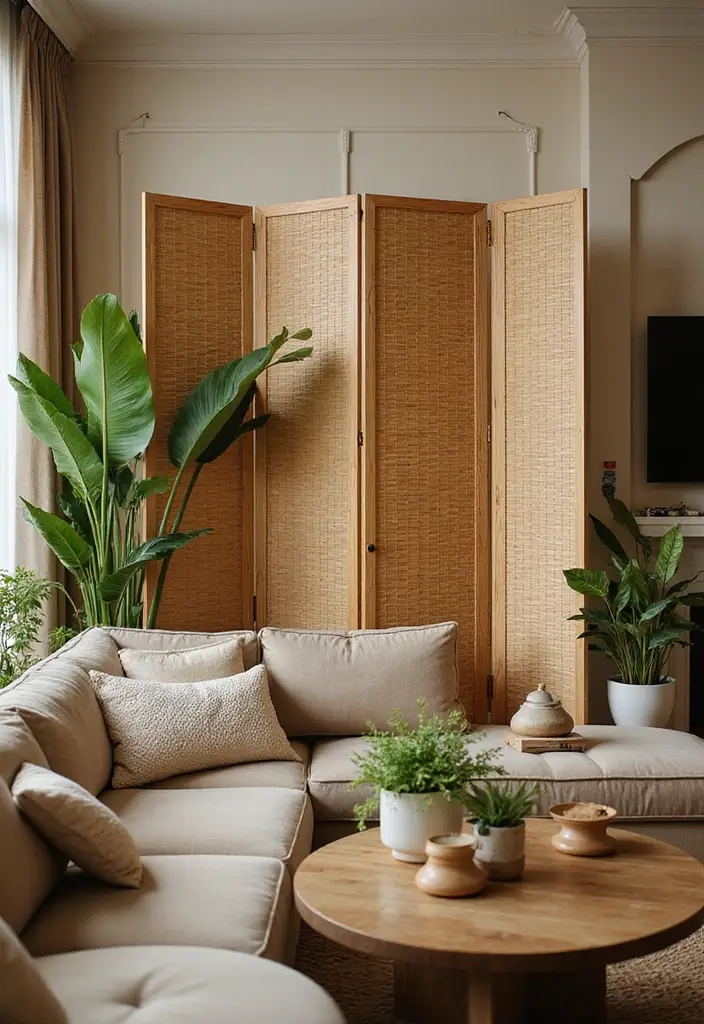 28 Bamboo Living Room Ideas That Feel Natural and Relaxing - 18. Bamboo Folding Screens